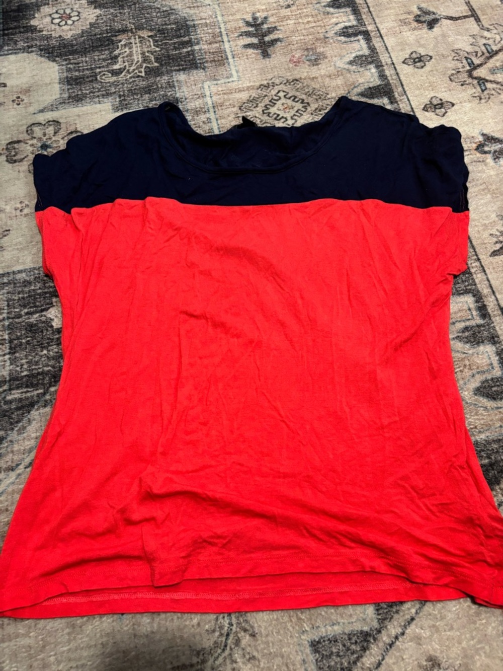 Coral and Navy Colorblock Short Sleeve Top